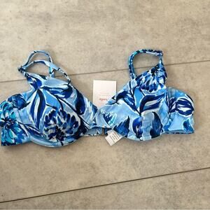 NWT Andie Swim Bermuda Bikini Top Blue Floral Large Bust Support Underwire